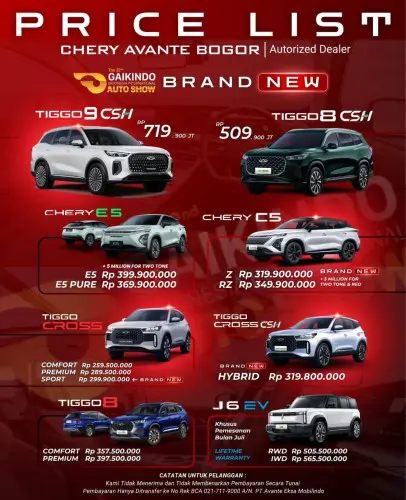 Pricelist Harga Chery cibeunyingkaler 2025